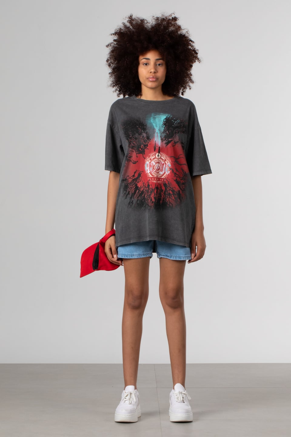 Ön baskılı oversize t-shirt-3580 Antrasit K.Y.
