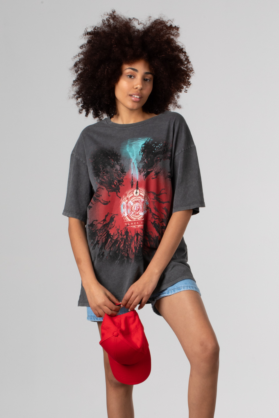 Ön baskılı oversize t-shirt-3580 Antrasit K.Y.