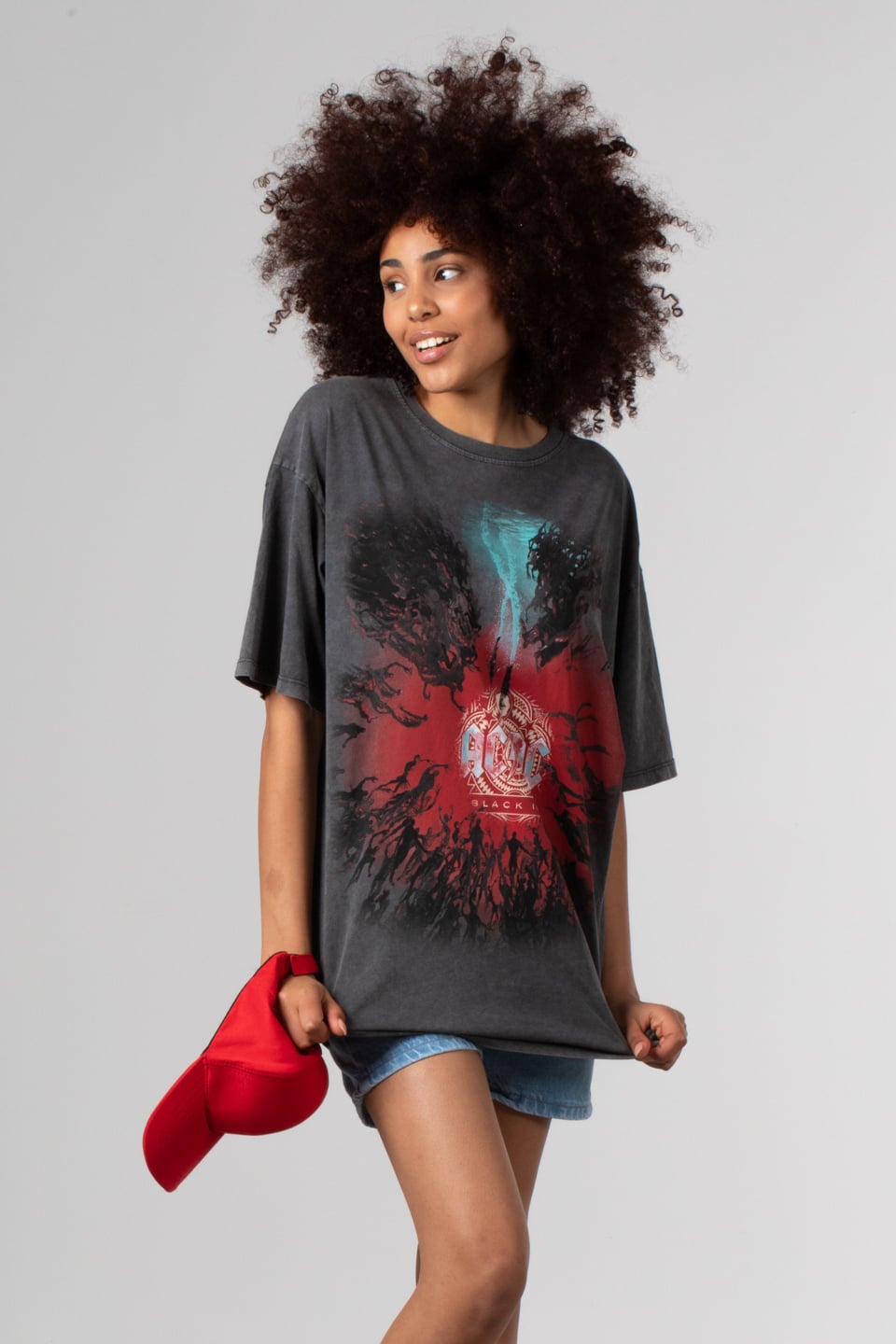 Ön baskılı oversize t-shirt-3580 Antrasit K.Y.