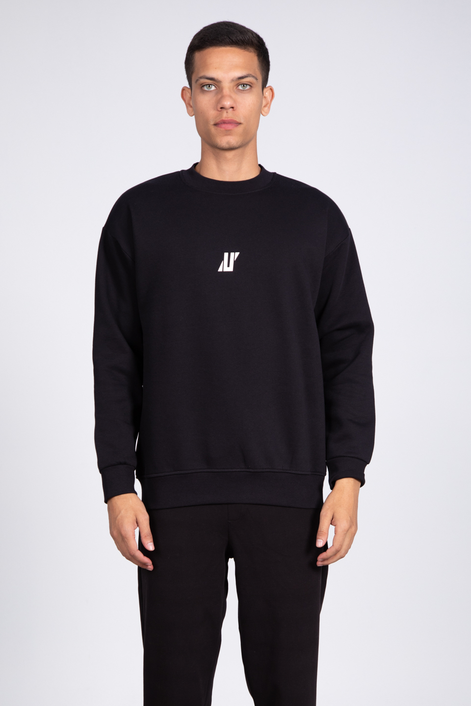 Ön baskılı sweatshirt-5405 Siyah