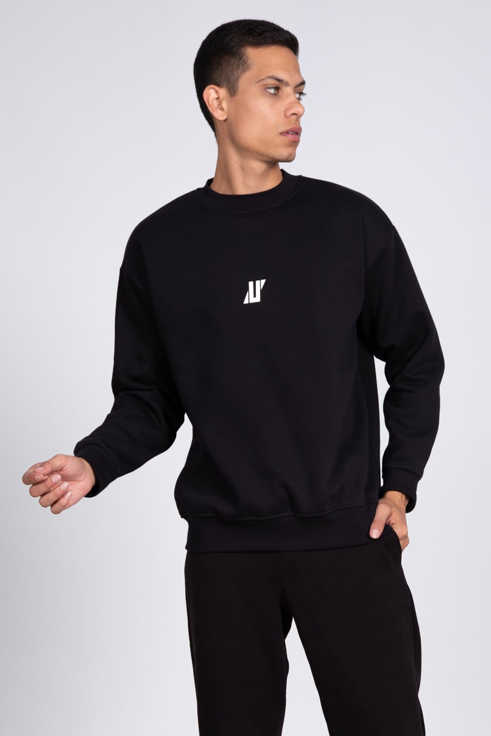 Ön baskılı sweatshirt-5405 Siyah