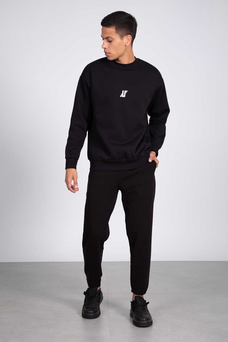 Ön baskılı sweatshirt-5405 Siyah