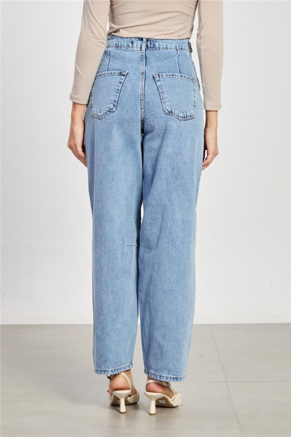 Ön cepli baggy jean pantolon-7019 Mavi