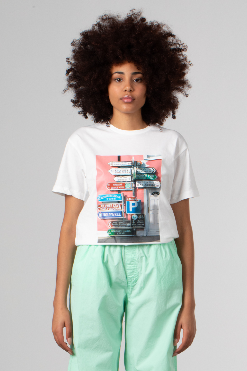 Ön park baskılı t-shirt-189 Beyaz