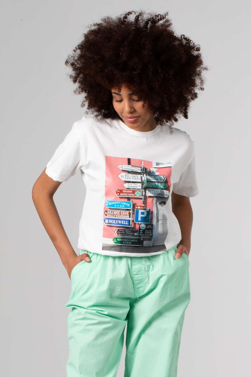 Ön park baskılı t-shirt-189 Beyaz