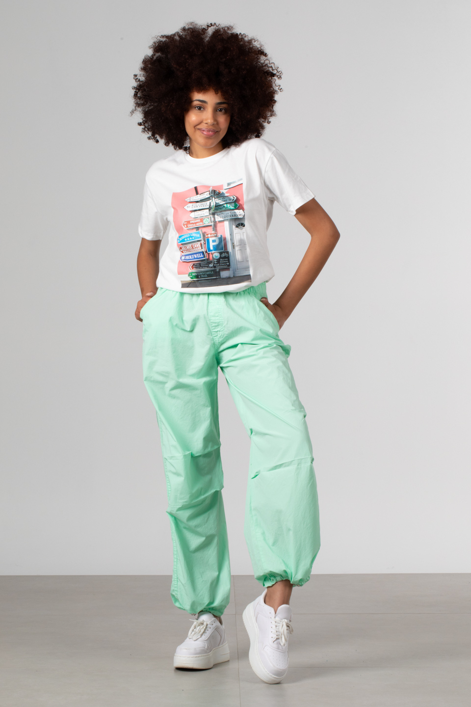 Ön park baskılı t-shirt-189 Beyaz