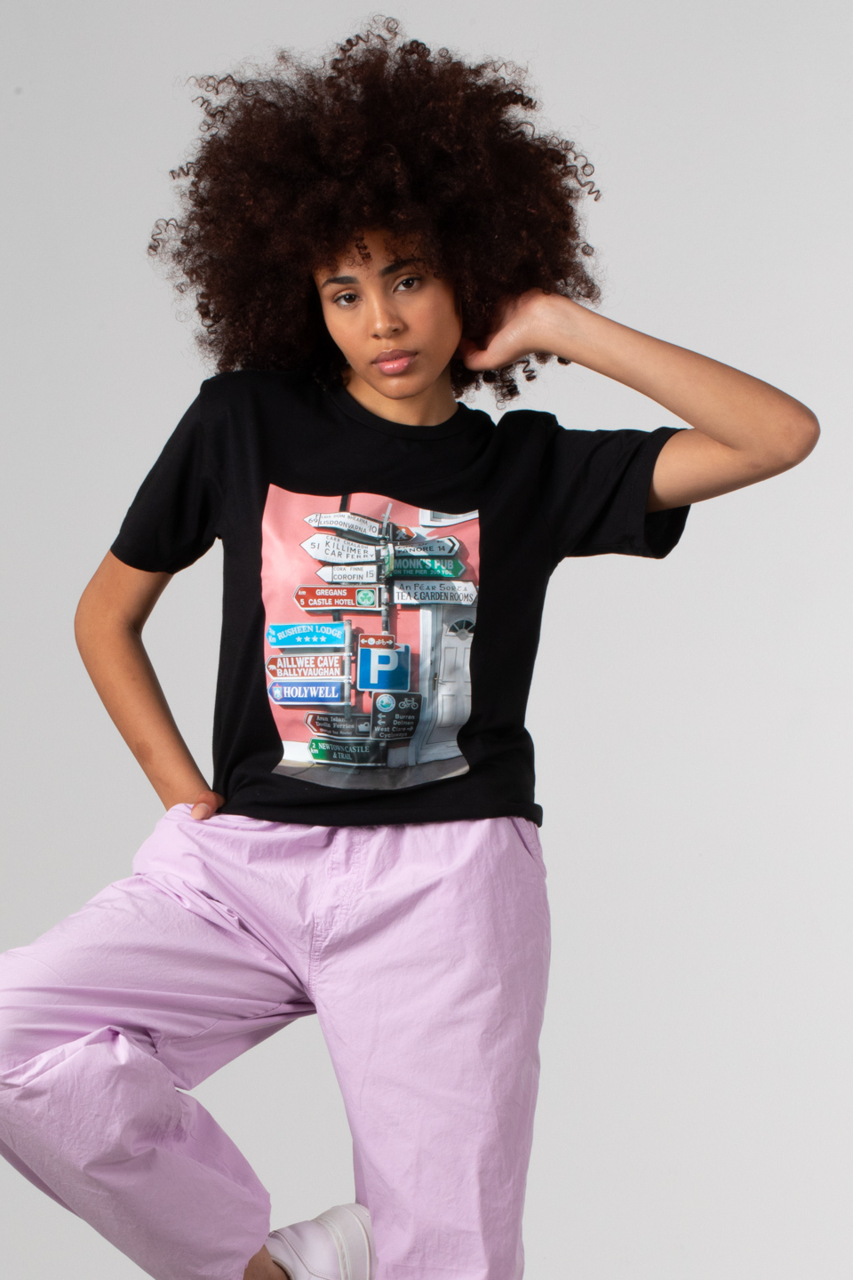 Ön park baskılı t-shirt-189 Siyah