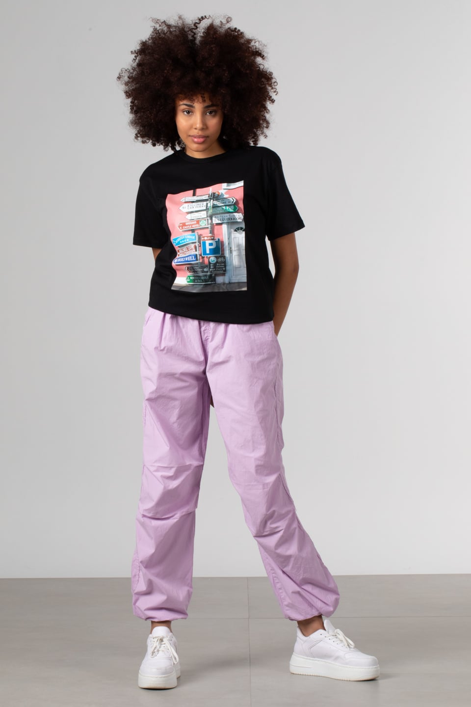Ön park baskılı t-shirt-189 Siyah