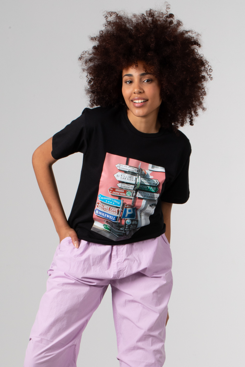 Ön park baskılı t-shirt-189 Siyah