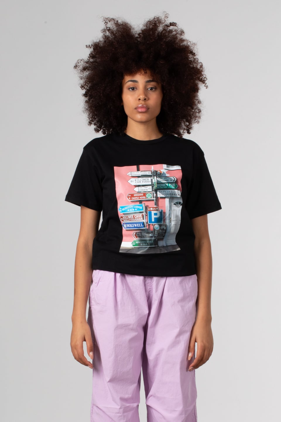 Ön park baskılı t-shirt-189 Siyah