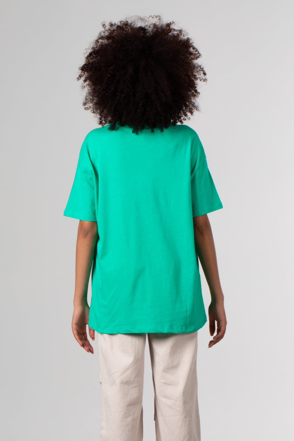 Ön parlak yazı baskılı t-shirt-DVN0350 Elma Yeşil