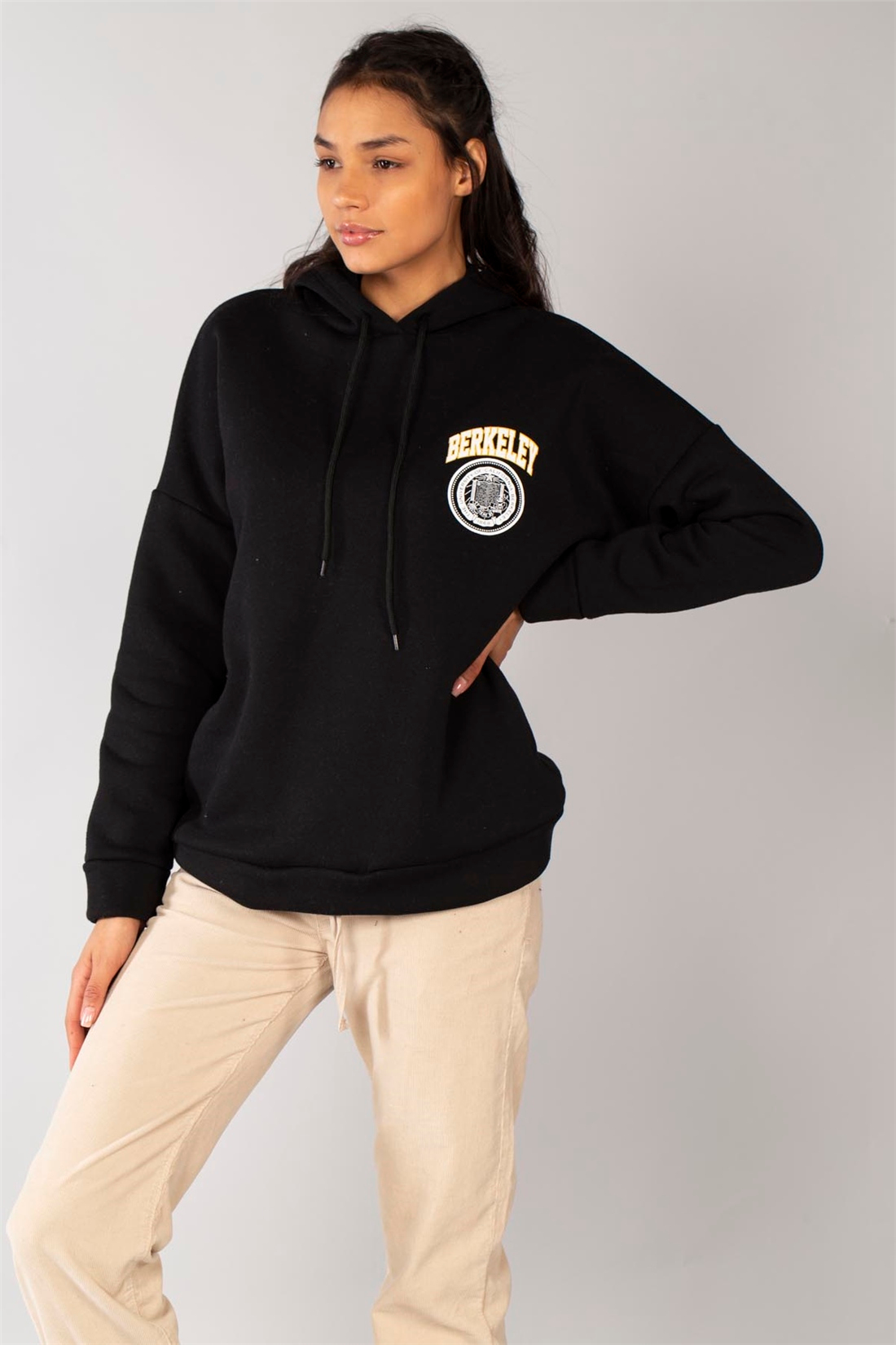 Ön ve Arka Beden Berkeley Baskılı Sweatshirt-Siyah