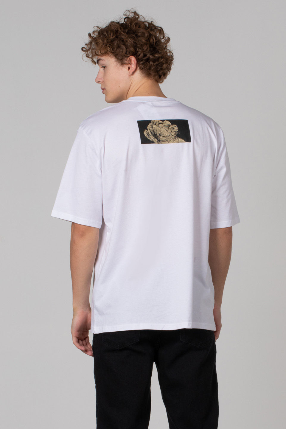 Ön yazı baskılı oversize t-shirt-2606 Beyaz