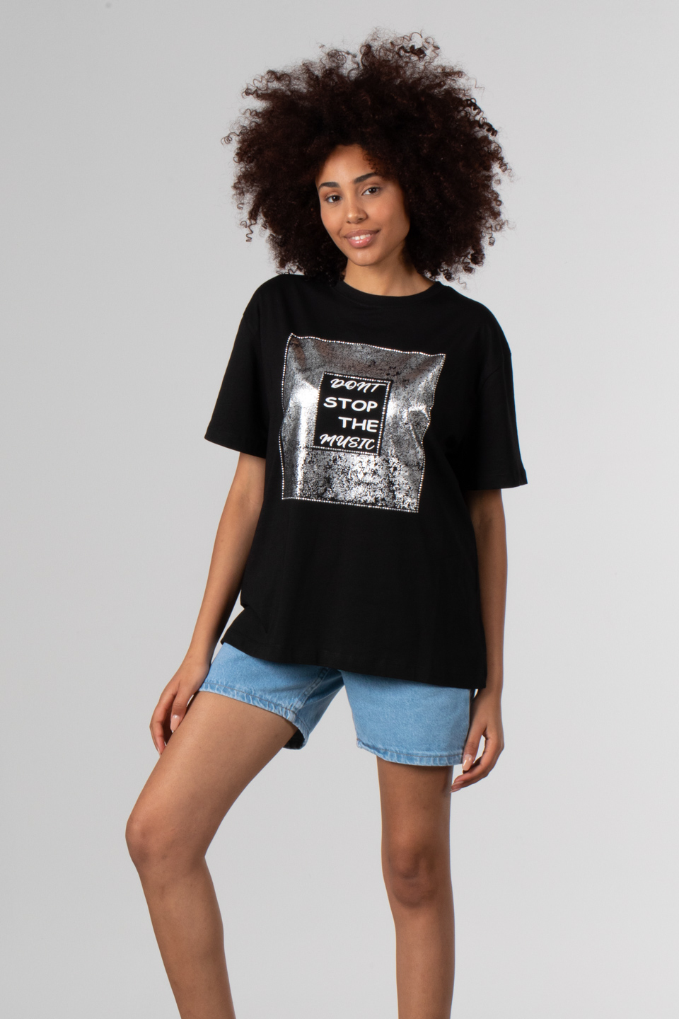 Ön yazı baskılı t-shirt-DVN0334 Siyah