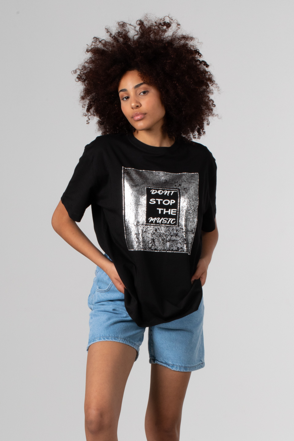 Ön yazı baskılı t-shirt-DVN0334 Siyah