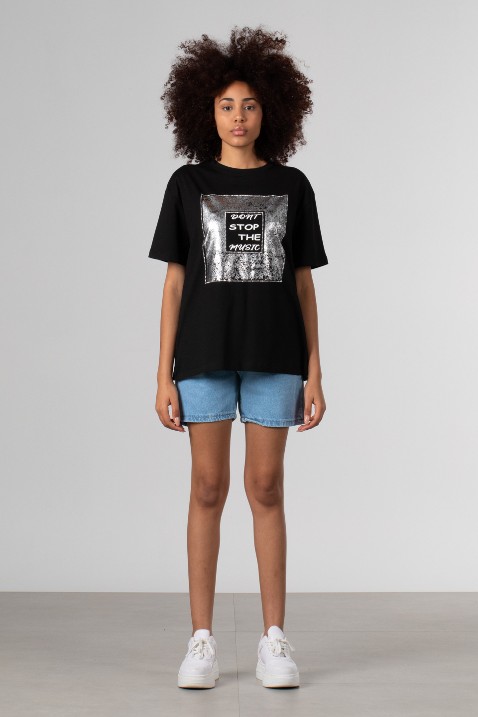 Ön yazı baskılı t-shirt-DVN0334 Siyah