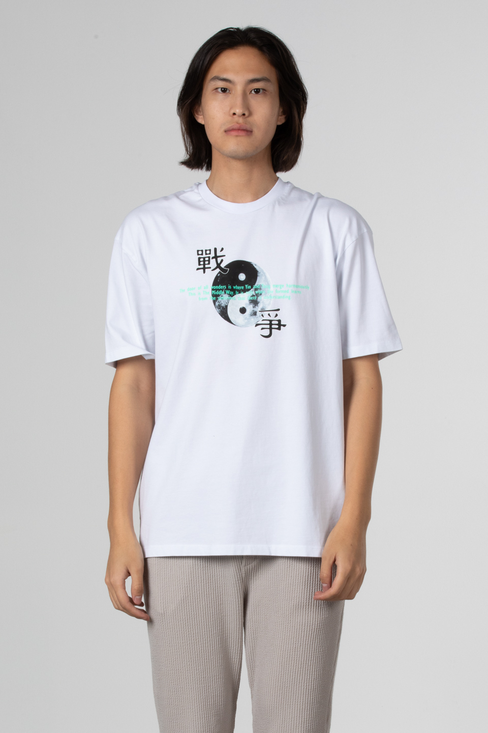 Ön yin yang baskılı t-shirt-21-6988 Beyaz