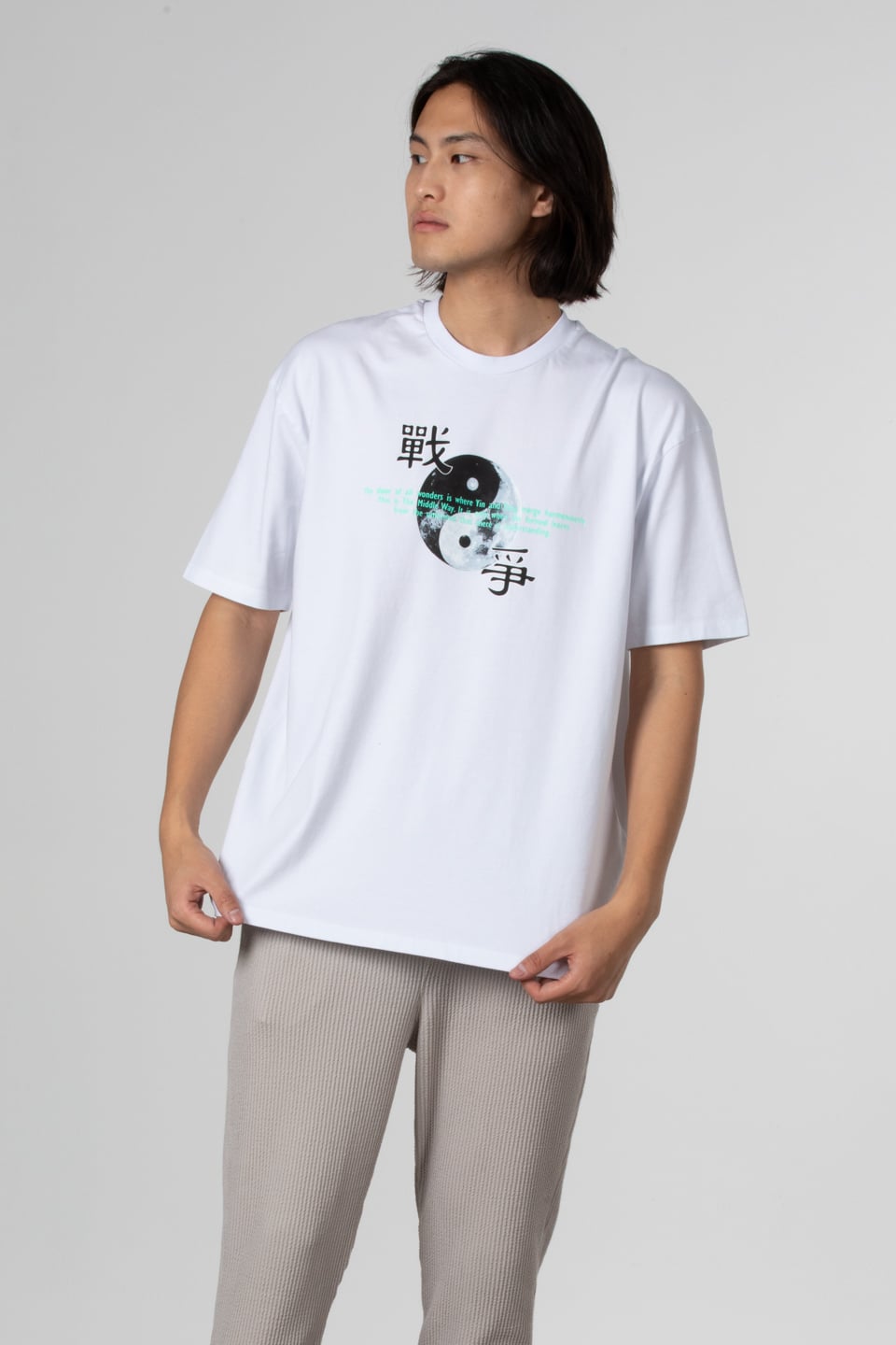 Ön yin yang baskılı t-shirt-21-6988 Beyaz