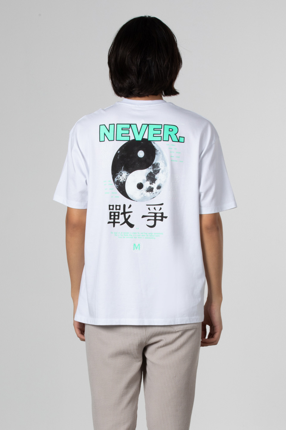 Ön yin yang baskılı t-shirt-21-6988 Beyaz