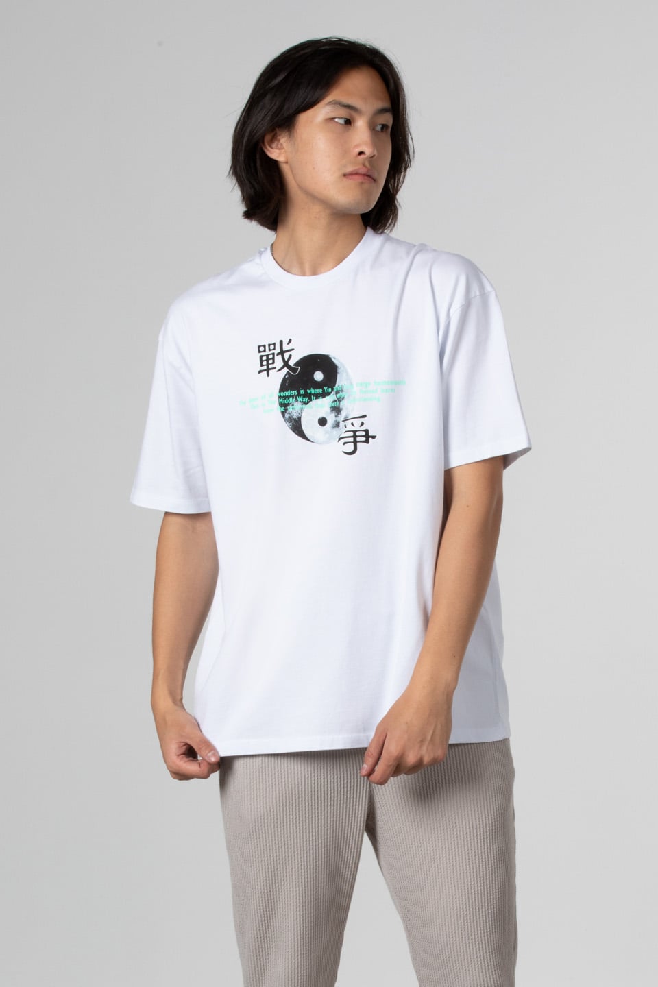 Ön yin yang baskılı t-shirt-21-6988 Beyaz