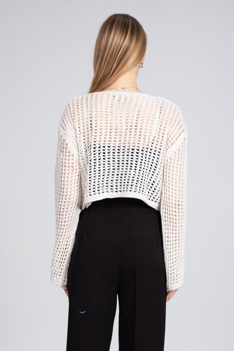 Önden bağlamalı crop hırka-1570 Ekru