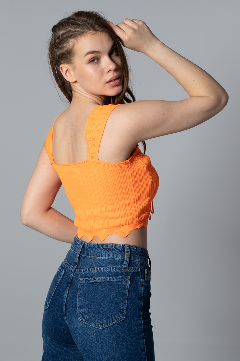 Önden büzgülü crop body-8319 N.Oranj