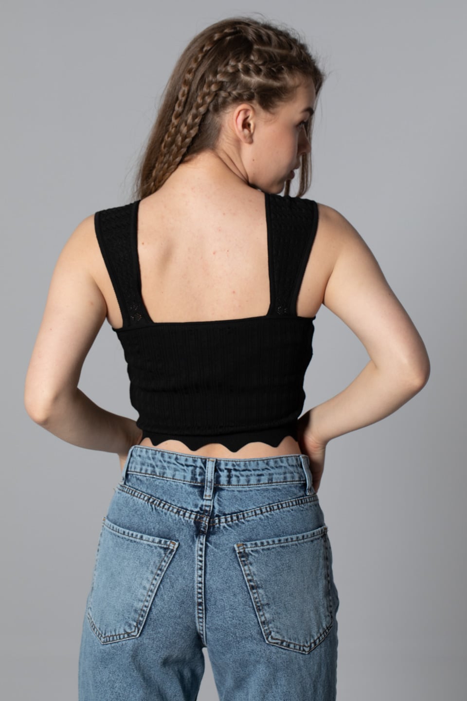 Önden büzgülü crop body-8319 Siyah