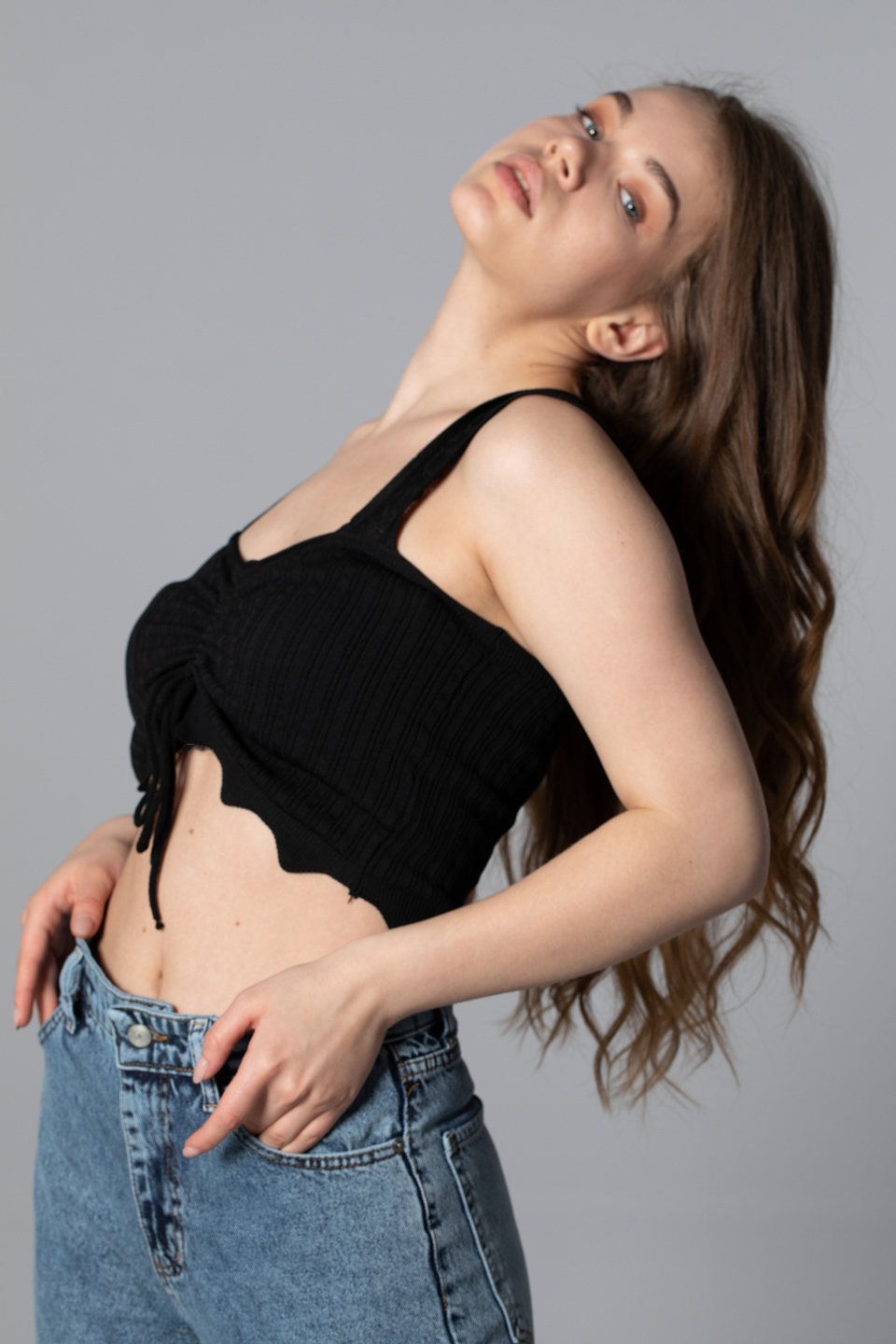 Önden büzgülü crop body-8319 Siyah
