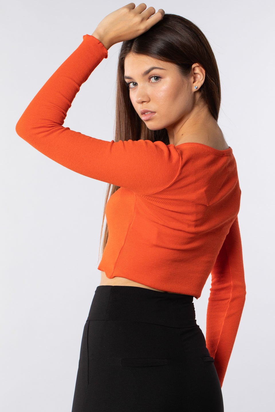 Önden düğmeli crop hırka-2123 Oranj