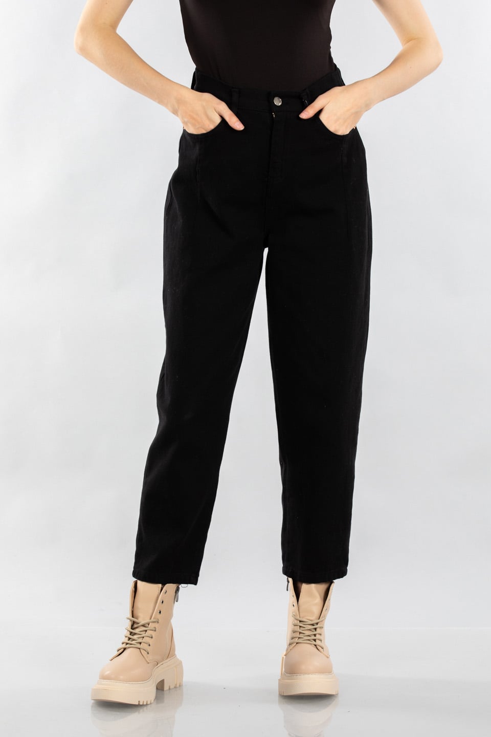 Önden pile detaylı gabardin pantolon-YP4664 Siyah