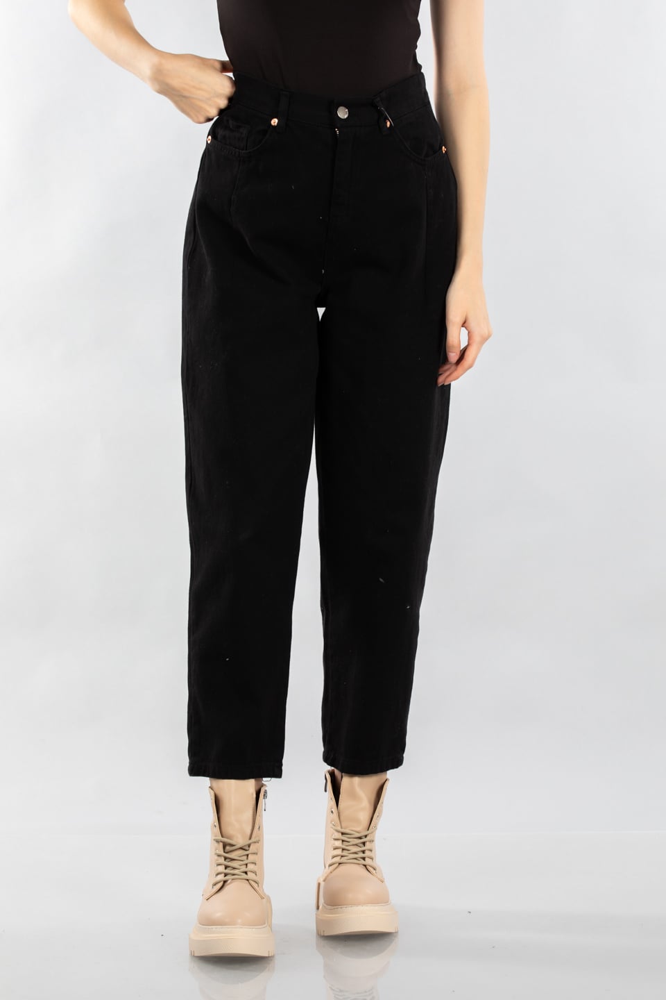 Önden pile detaylı gabardin pantolon-YP4664 Siyah