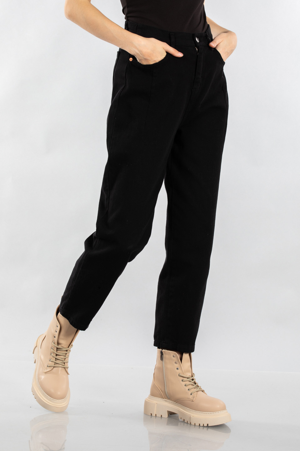 Önden pile detaylı gabardin pantolon-YP4664 Siyah