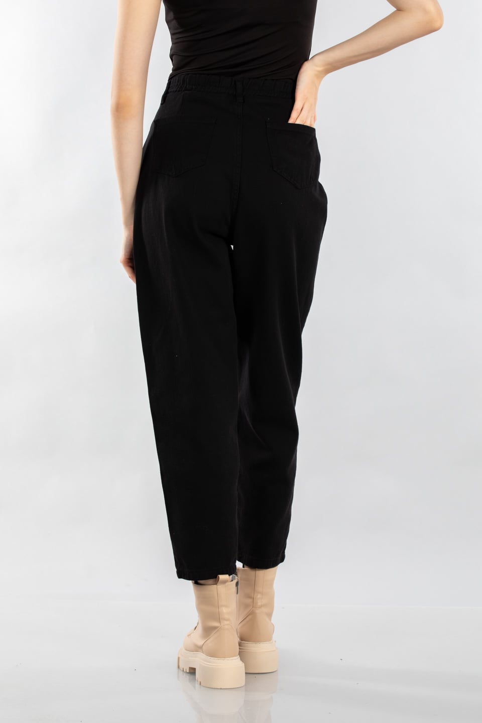 Önden pile detaylı gabardin pantolon-YP4664 Siyah