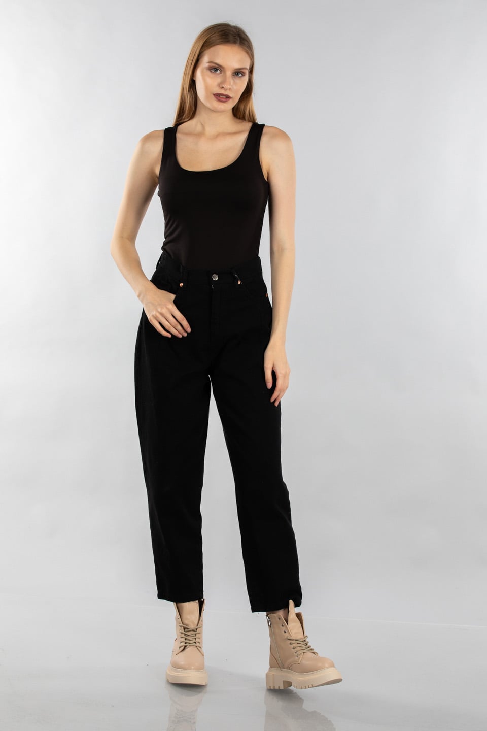 Önden pile detaylı gabardin pantolon-YP4664 Siyah