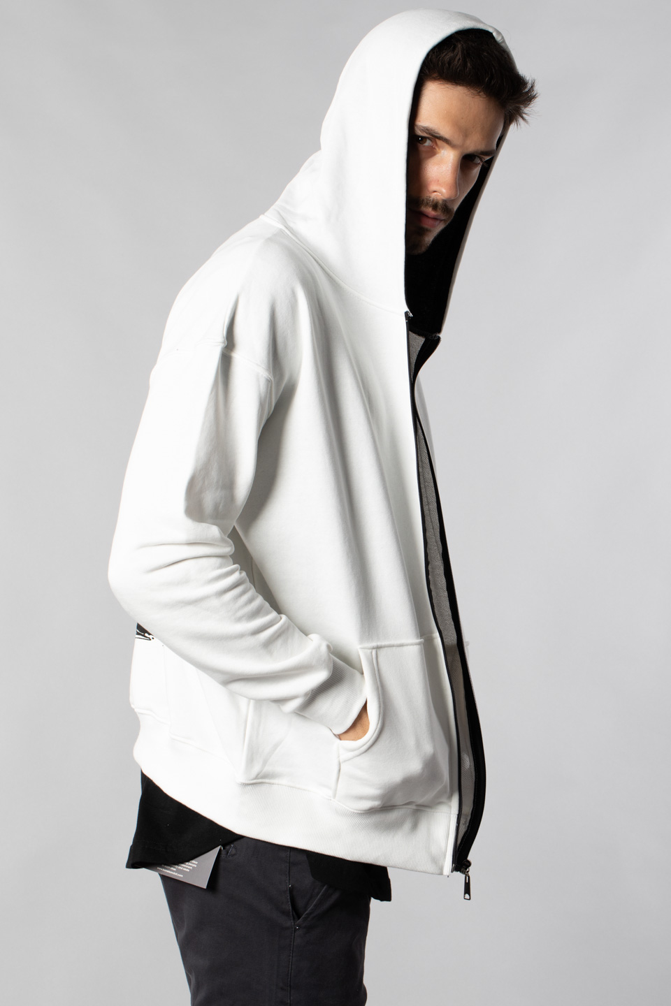 Önü Arkası Baskılı Fermuarlı Sweatshirt - Ekru