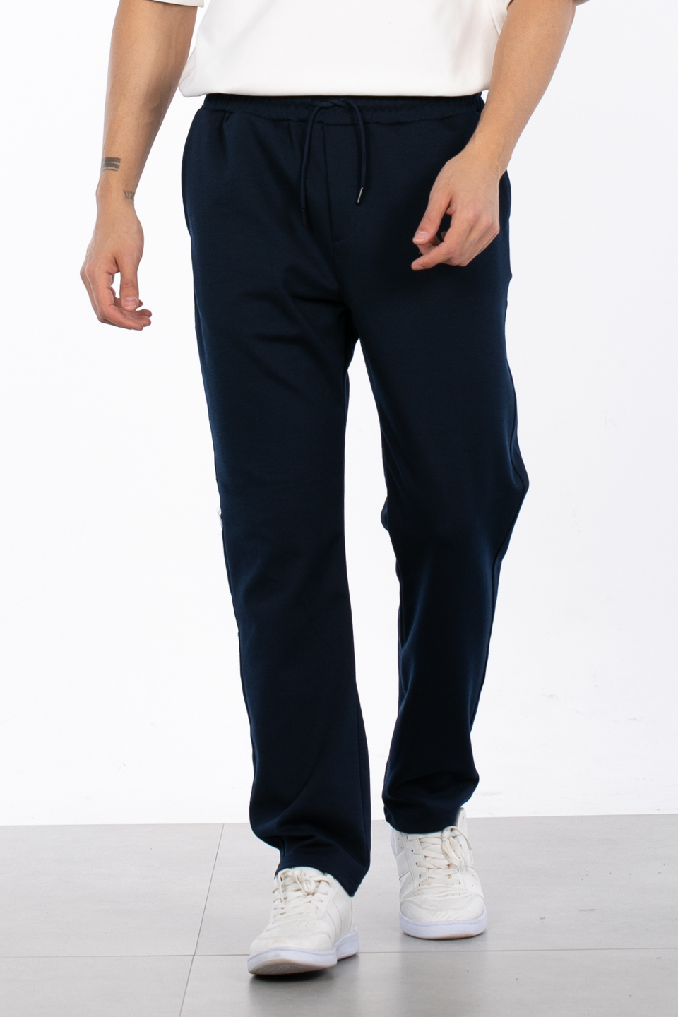 Önü bağcıklı bol paça baggy pantolon-9029 Lacivert