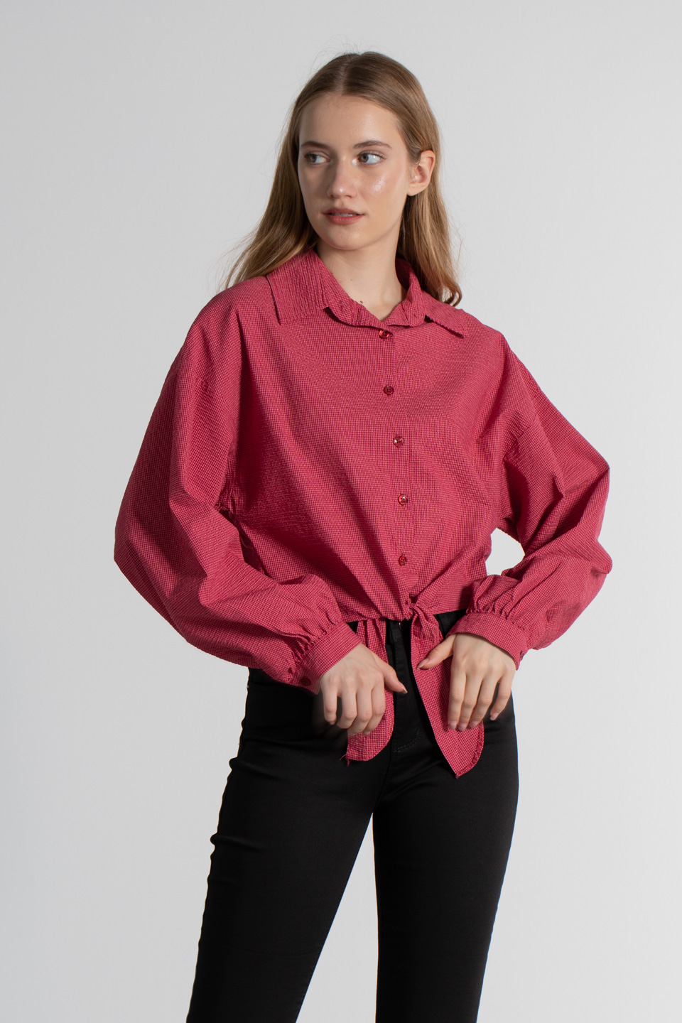 Önü bağlama detay gömlek-8007 Bordo