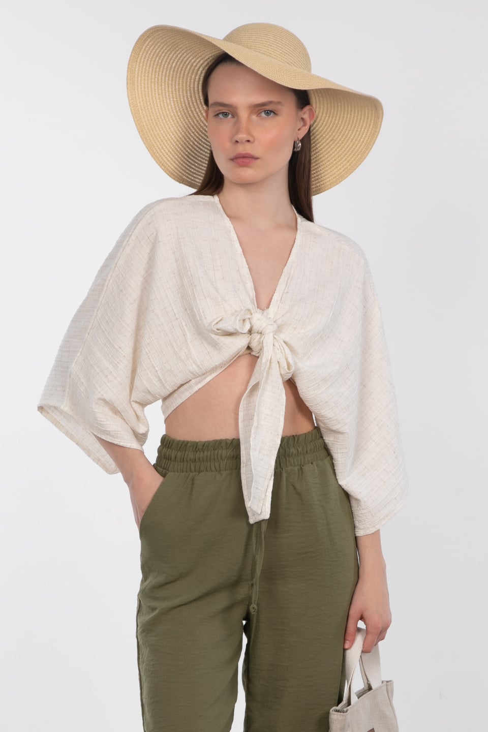 Önü bağlamalı bluz-6831 Taş