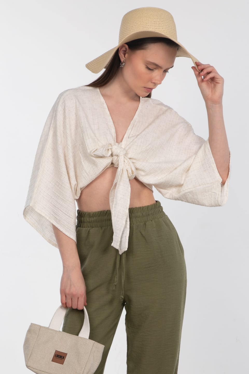 Önü bağlamalı bluz-6831 Taş