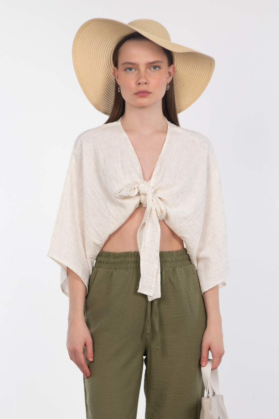 Önü bağlamalı bluz-6831 Taş