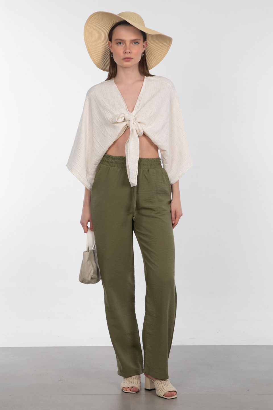 Önü bağlamalı bluz-6831 Taş