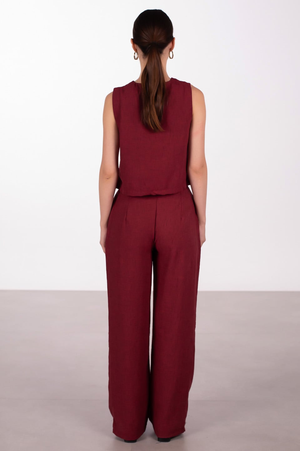Önü bağlamalı yelek pantolon ikili takım-4764 Bordo