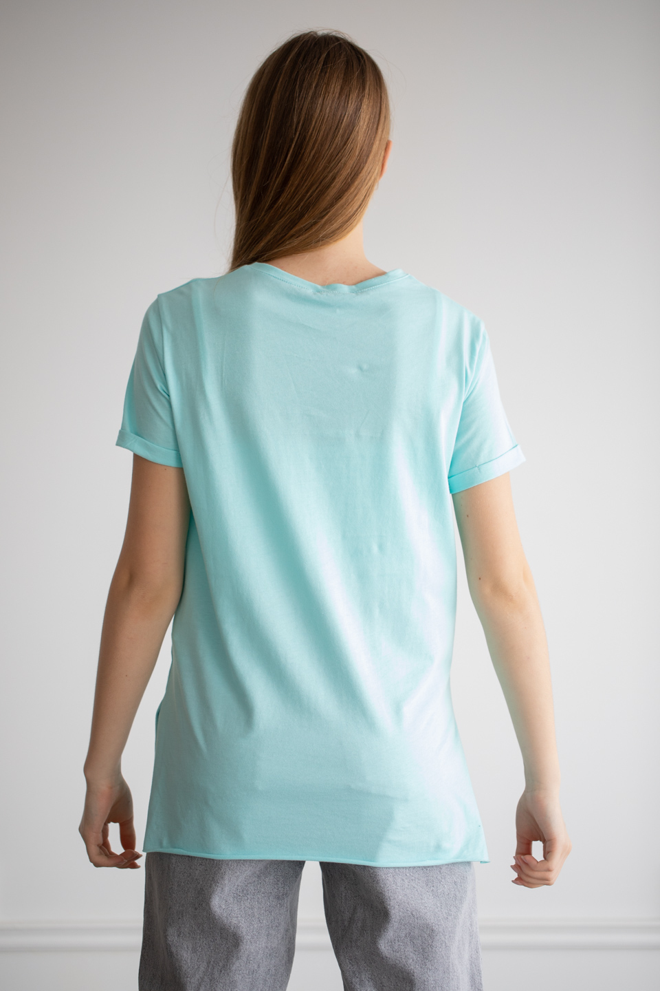 Önü baskılı t-shirt-22F-192 Aqua