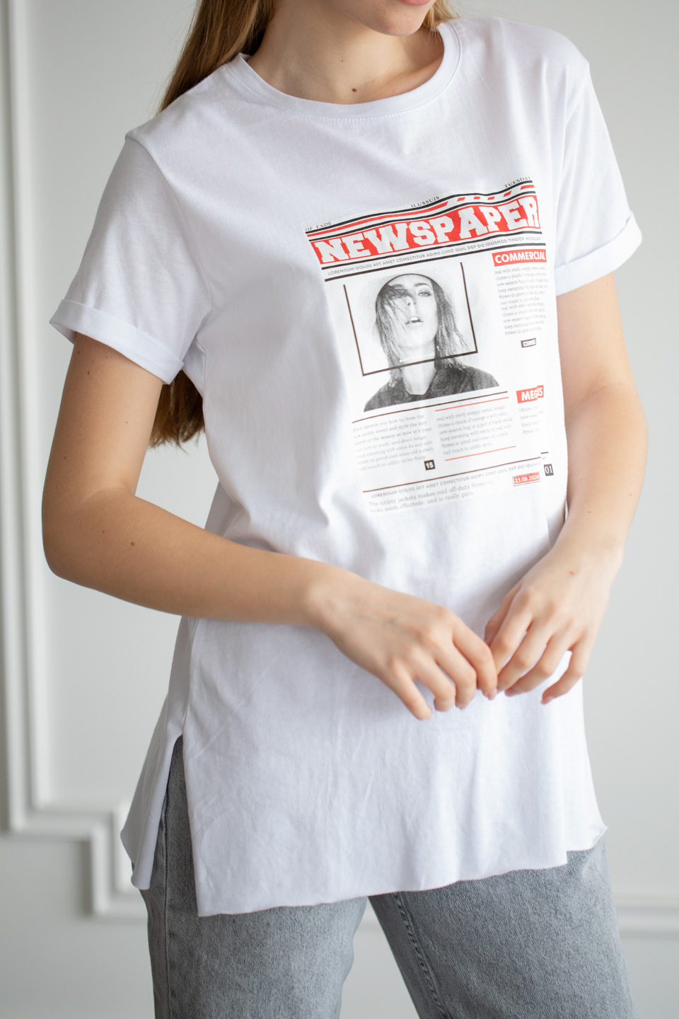 Önü baskılı t-shirt-22F-192 Beyaz
