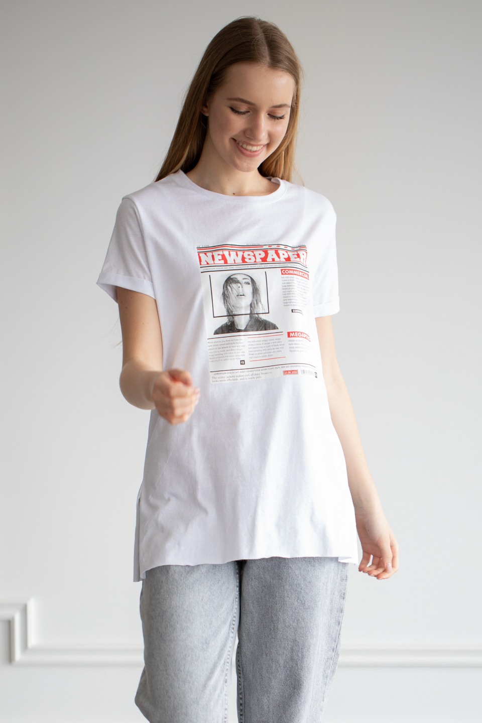 Önü baskılı t-shirt-22F-192 Beyaz