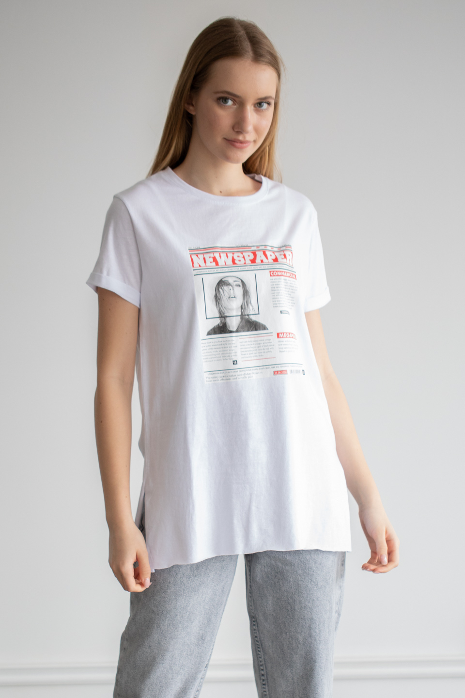 Önü baskılı t-shirt-22F-192 Beyaz