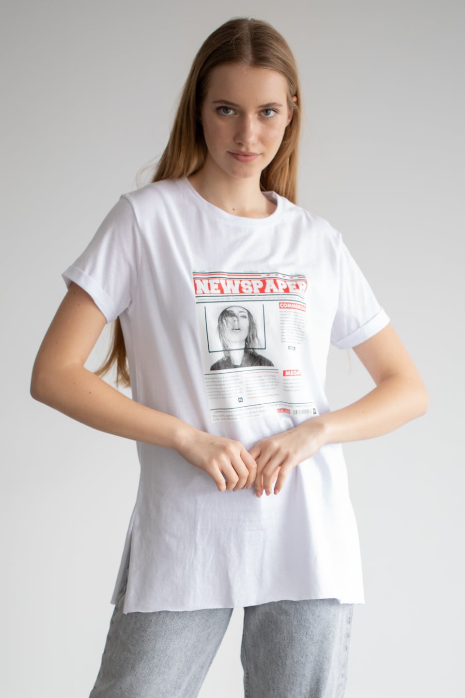 Önü baskılı t-shirt-22F-192 Beyaz