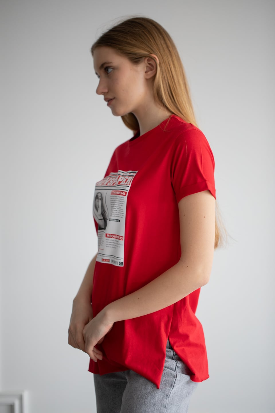 Önü baskılı t-shirt-22F-192 Kırmızı