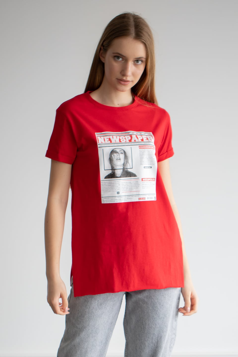 Önü baskılı t-shirt-22F-192 Kırmızı