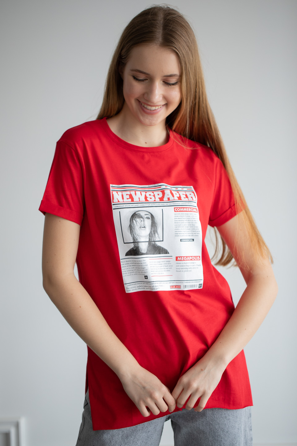 Önü baskılı t-shirt-22F-192 Kırmızı